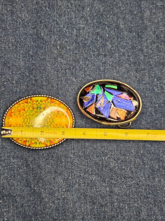 Lot of 2 - Women\'s Vintage Dichroic Glass & Floral Bright Design Belt Buckles main image 5